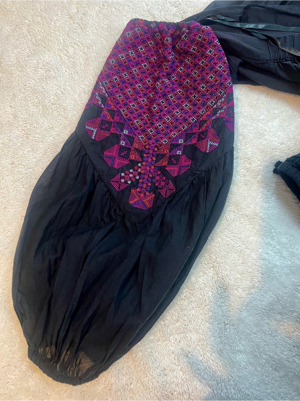 Free People Black Off-Shoulder Top with Magenta Embroidery - Picture 6 of 6